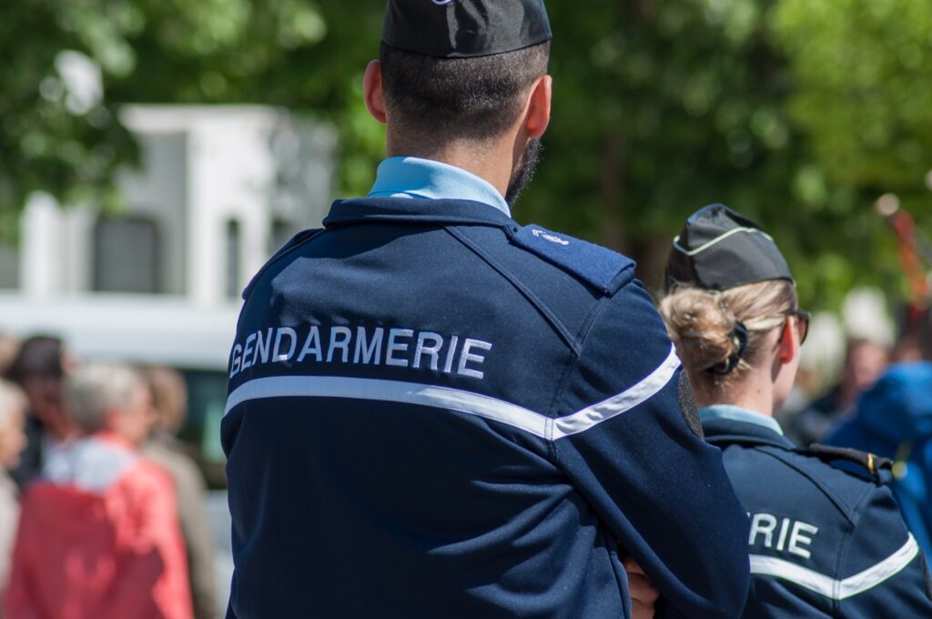 Brisach France 1 May 2018 French Gendarmerie Patrol In Lily Of The Valley Party In The Street